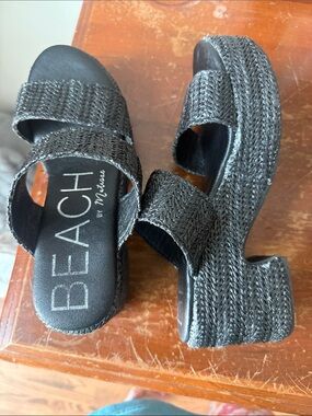 Matisse Black Woven Platform Slide Sandals
